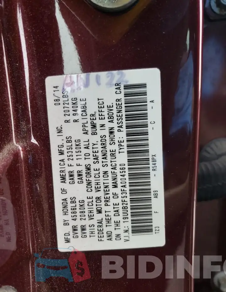 19UUB2F53FA004560 Photo# 12