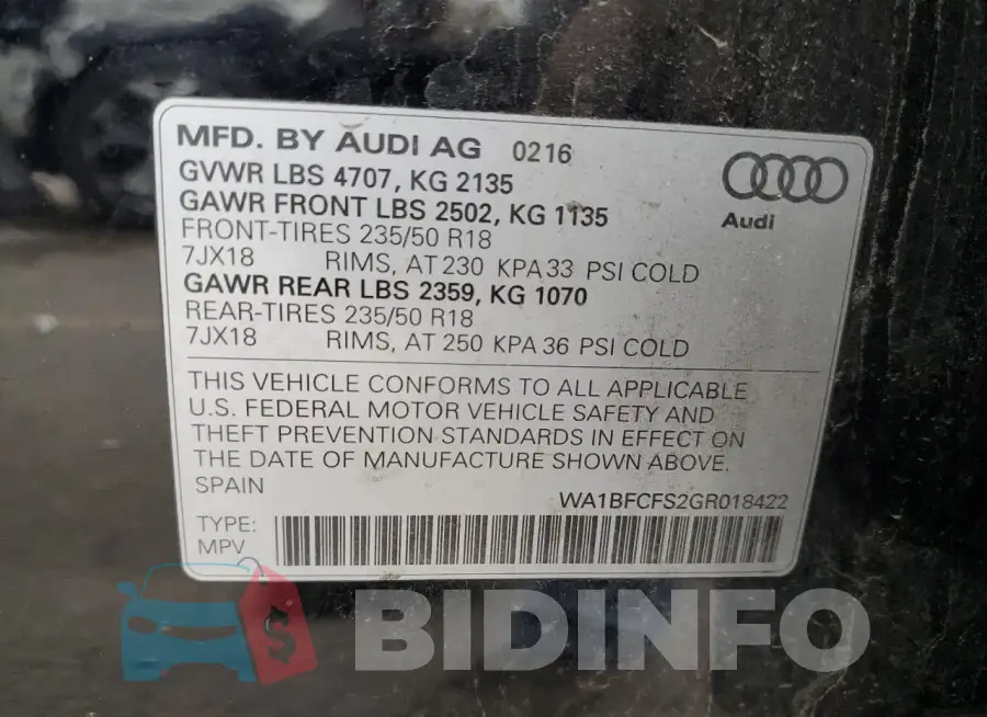 WA1BFCFS2GR018422 Photo# 13