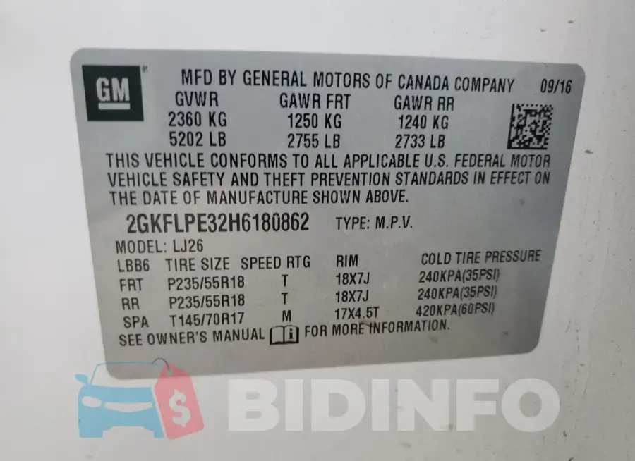 2GKFLPE32H6180862 Photo# 12