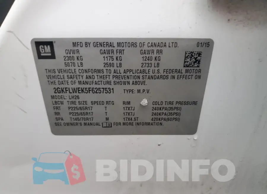 2GKFLWEK5F6257531 Photo# 13