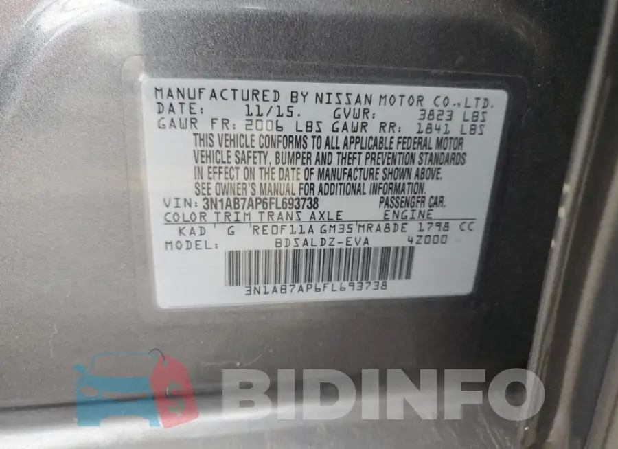 3N1AB7AP6FL693738 Photo# 12