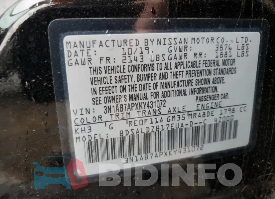 3N1AB7APXKY431072 Photo# 13