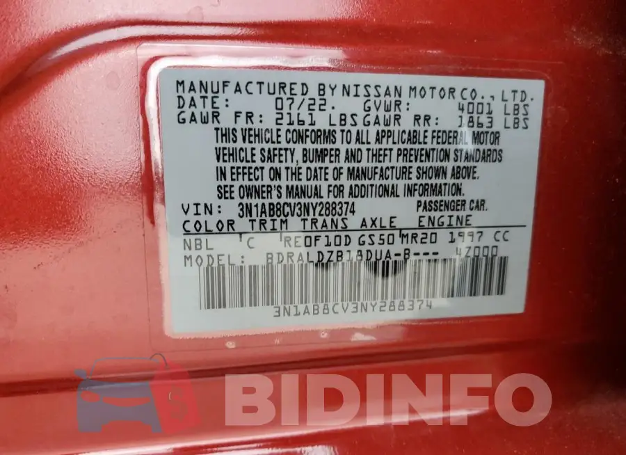 3N1AB8CV3NY288374 Photo# 12
