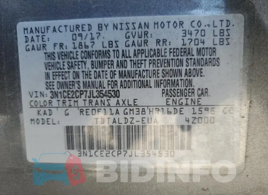 3N1CE2CP7JL354530 Photo# 14