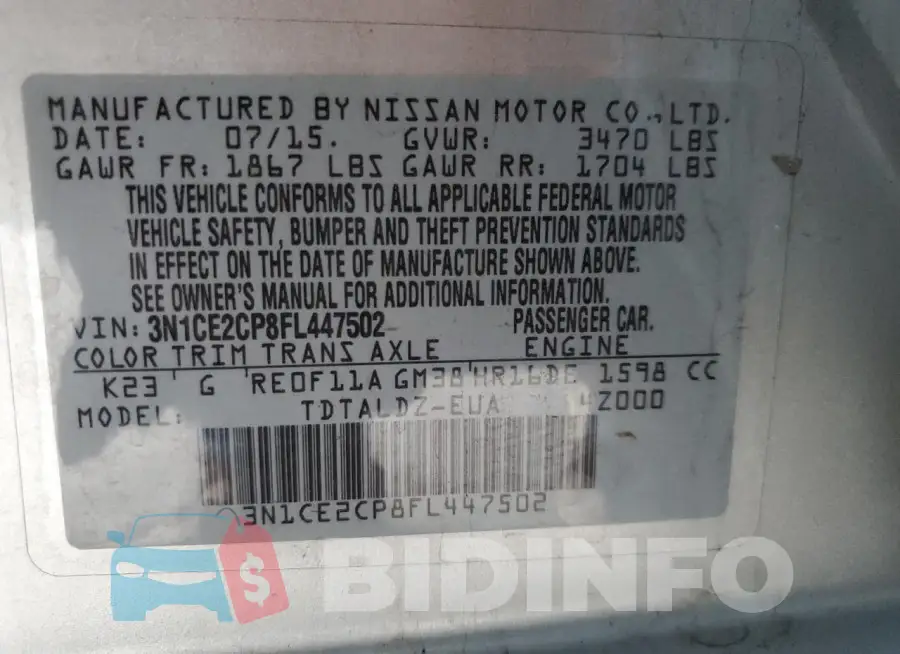 3N1CE2CP8FL447502 Photo# 12