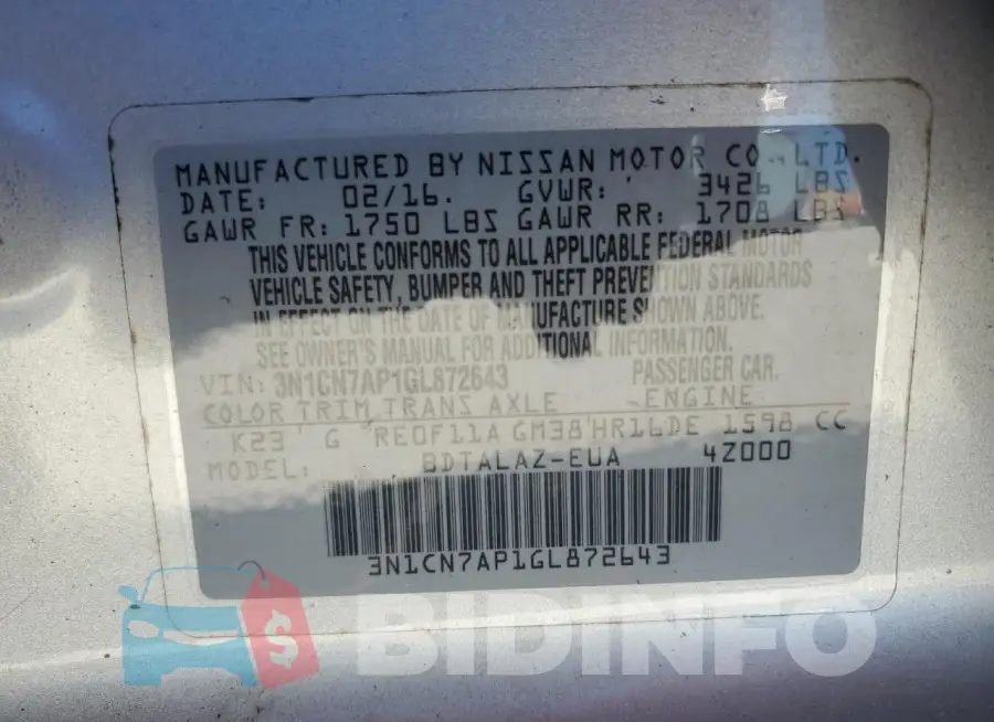 3N1CN7AP1GL872643 Photo# 13