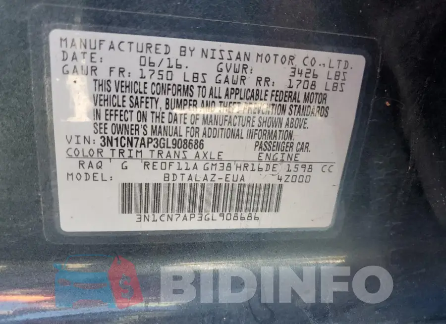 3N1CN7AP3GL908686 Photo# 12