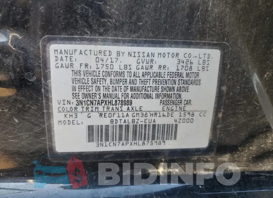 3N1CN7APXHL878989 Photo# 12