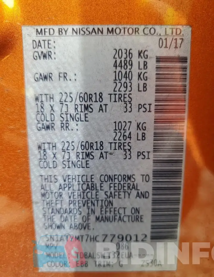 5N1AT2MT7HC779012 Photo# 12