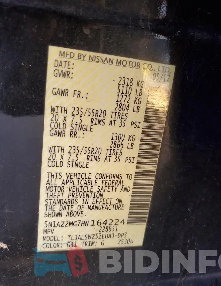 5N1AZ2MG7HN164224 Photo# 12