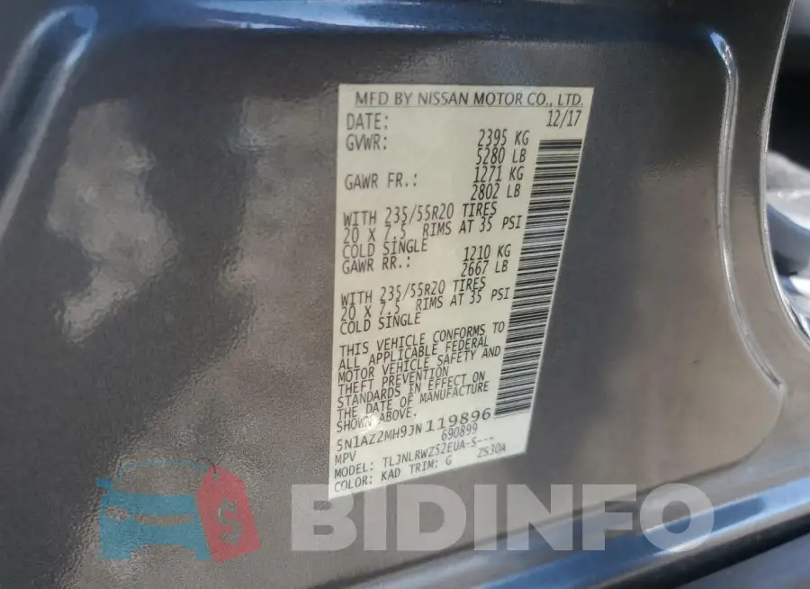 5N1AZ2MH9JN119896 Photo# 12