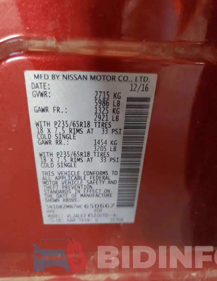 5N1DR2MN7HC650667 Photo# 13