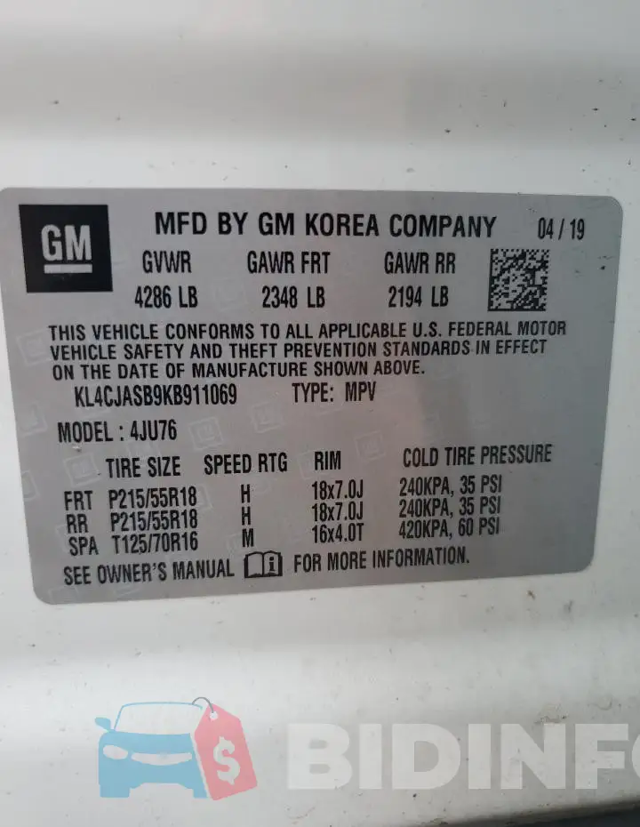 KL4CJASB9KB911069 Photo# 13