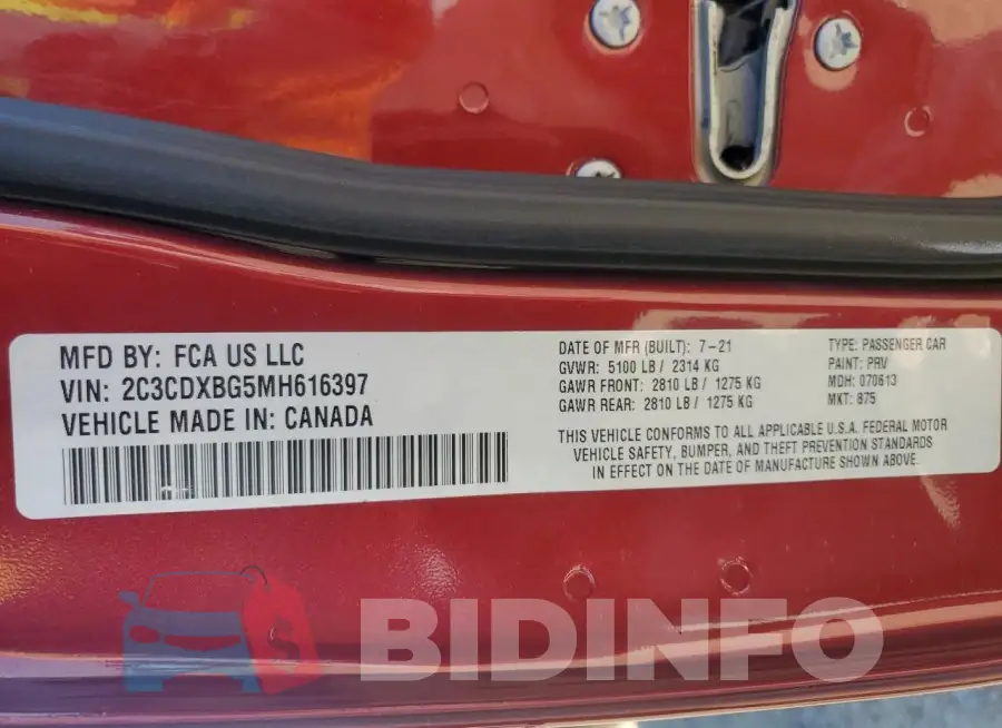 2C3CDXBG5MH616397 Photo# 12
