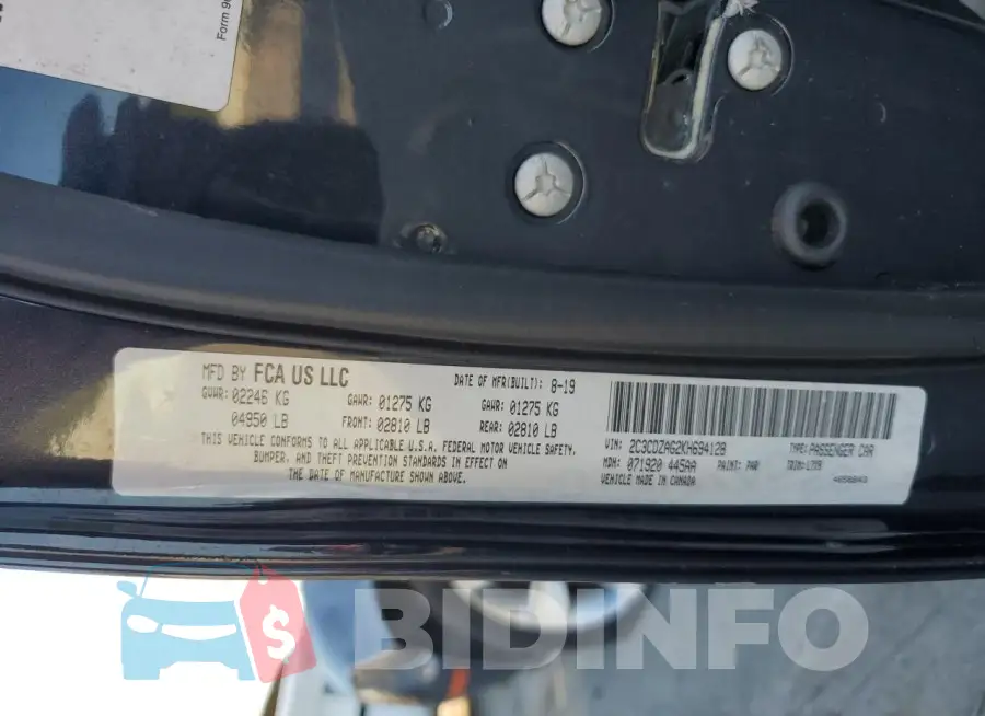 2C3CDZAG2KH694128 Photo# 12