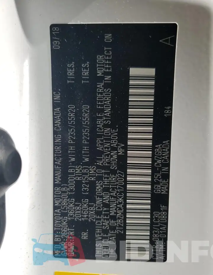 2T2BZMCA3KC170027 Photo# 14