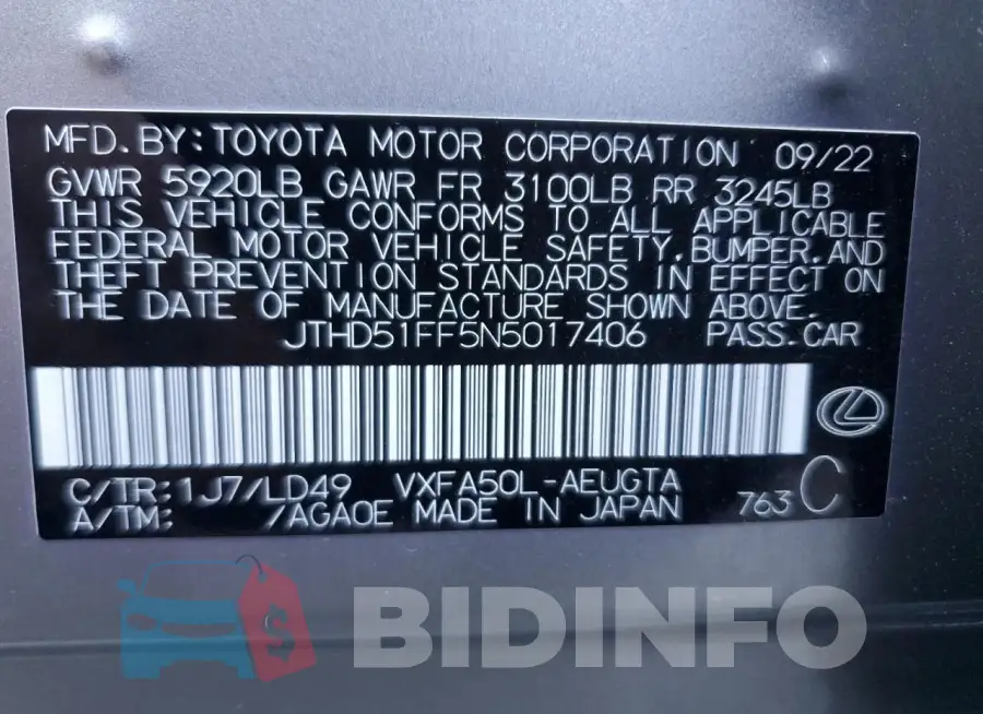 JTHD51FF5N5017406 Photo# 12