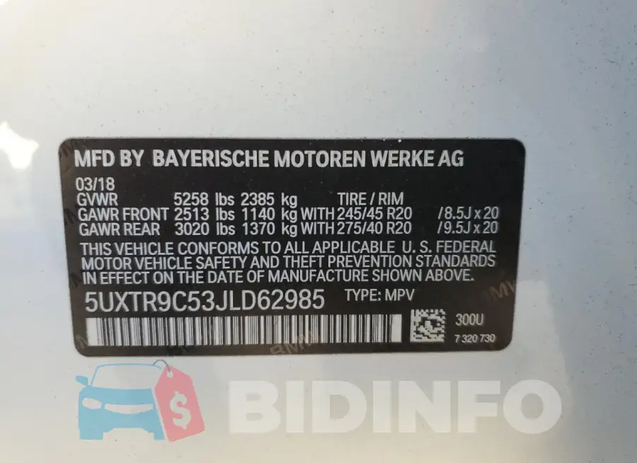 5UXTR9C53JLD62985 Photo# 13