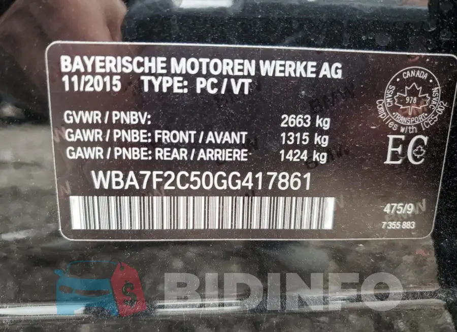 WBA7F2C50GG417861 Photo# 13