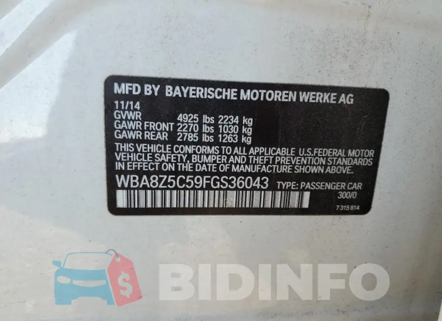 WBA8Z5C59FGS36043 Photo# 12