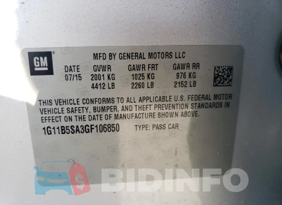 1G11B5SA3GF106850 Photo# 13