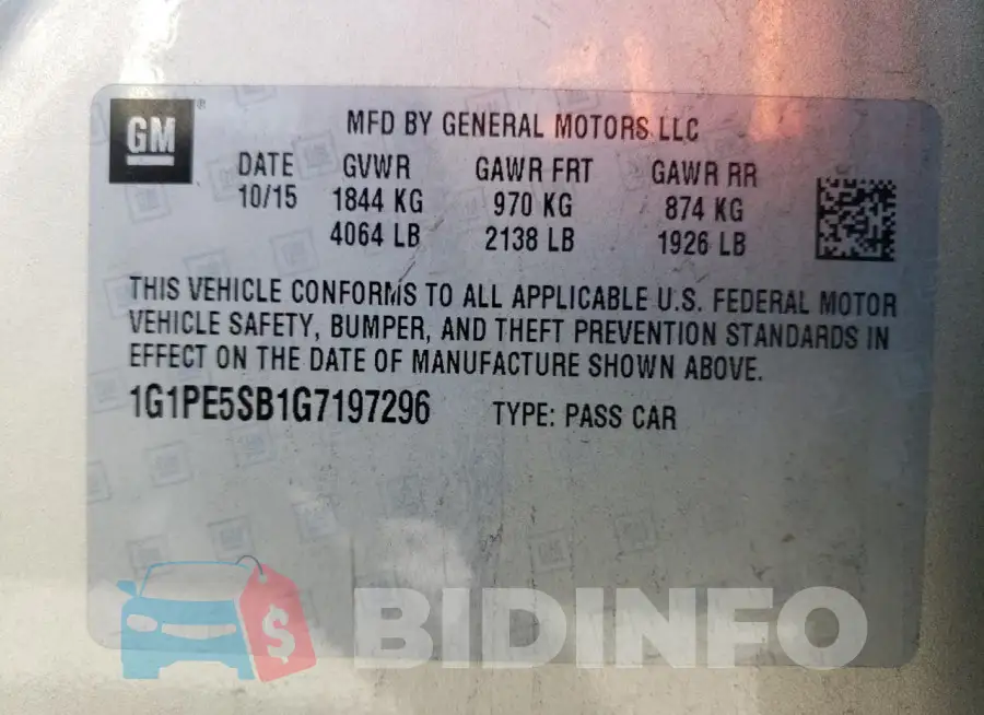1G1PE5SB1G7197296 Photo# 12