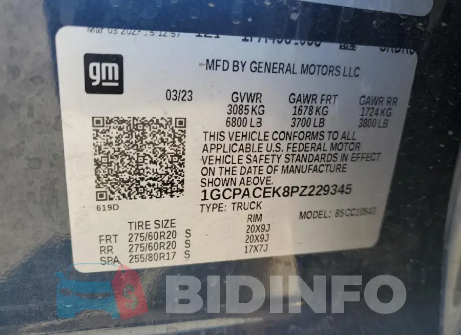 1GCPACEK8PZ229345 Photo# 12