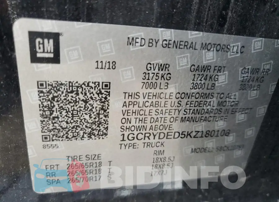 1GCRYDED5KZ180108 Photo# 12