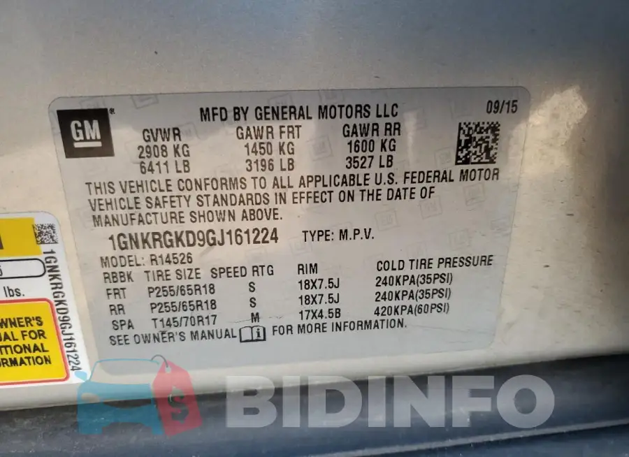 1GNKRGKD9GJ161224 Photo# 13