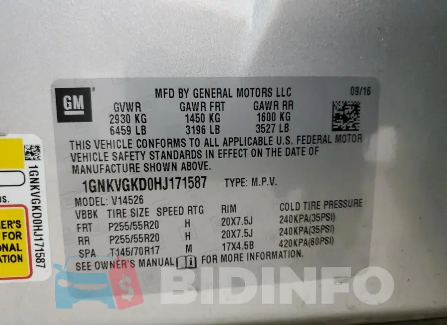 1GNKVGKD0HJ171587 Photo# 13