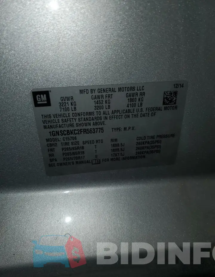 1GNSCBKC2FR563775 Photo# 14