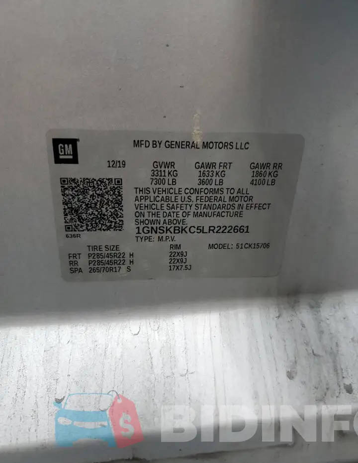 1GNSKBKC5LR222661 Photo# 13