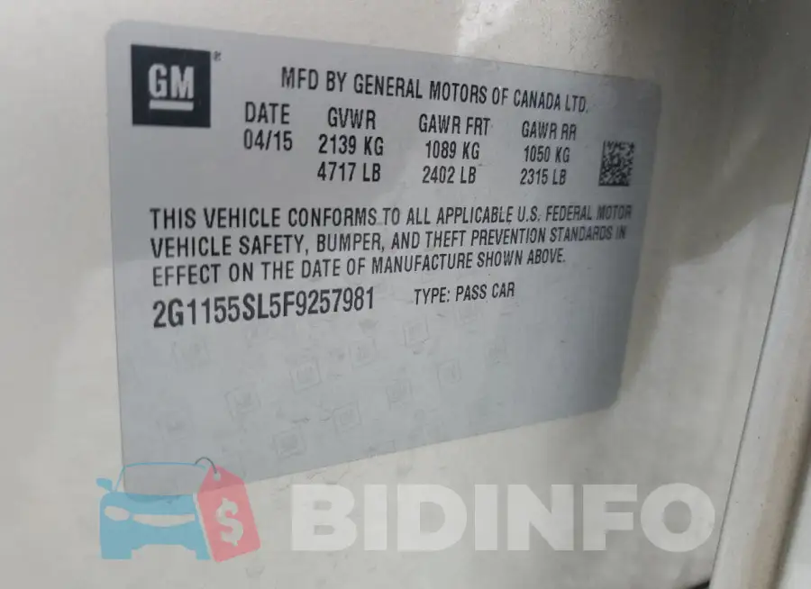 2G1155SL5F9257981 Photo# 12