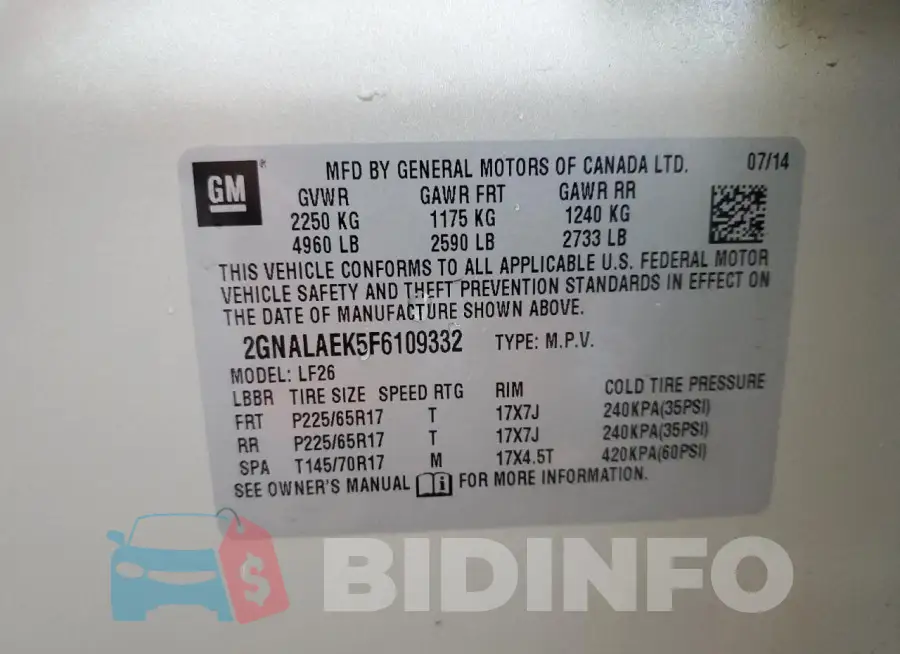 2GNALAEK5F6109332 Photo# 13