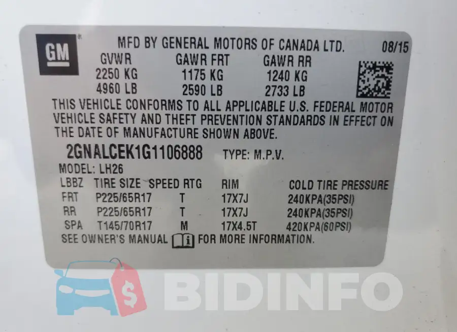 2GNALCEK1G1106888 Photo# 13