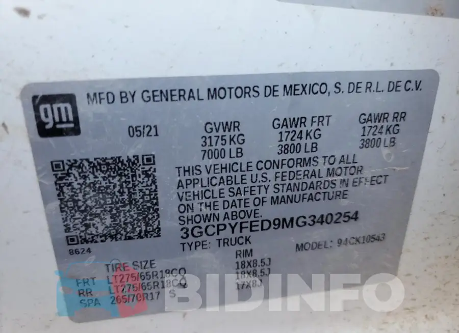 3GCPYFED9MG340254 Photo# 12