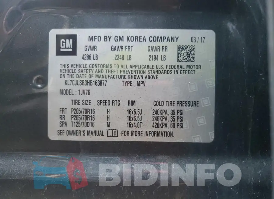 KL7CJLSB3HB163877 Photo# 13