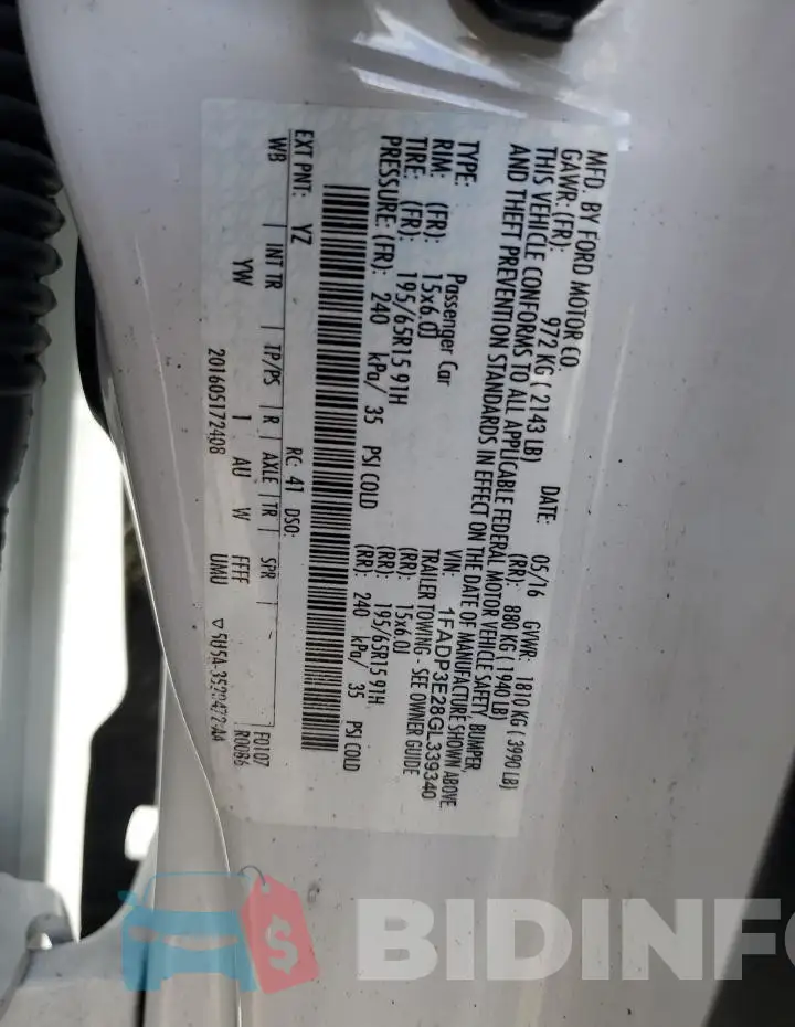 1FADP3E28GL339340 Photo# 12