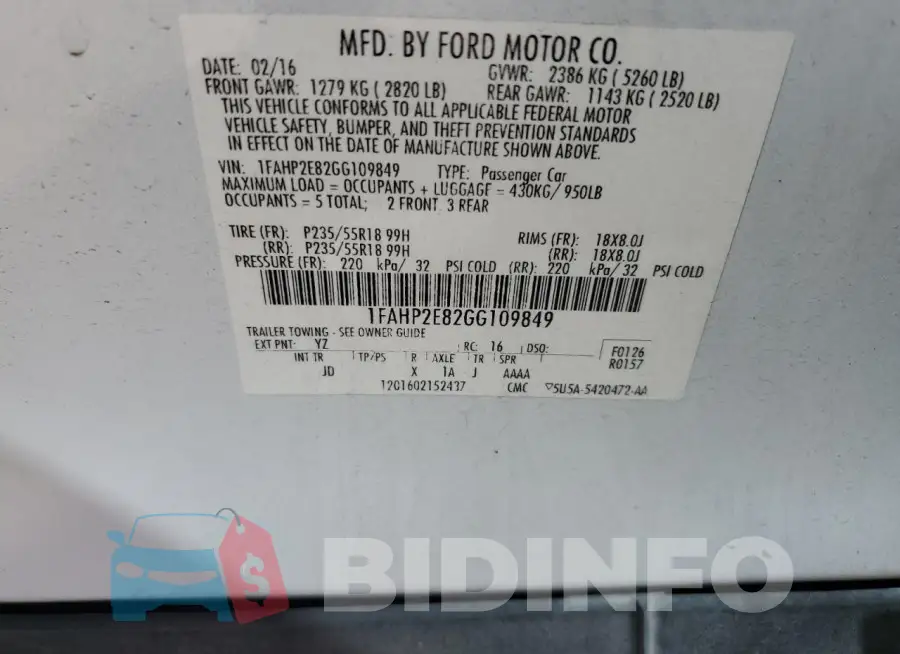 1FAHP2E82GG109849 Photo# 12