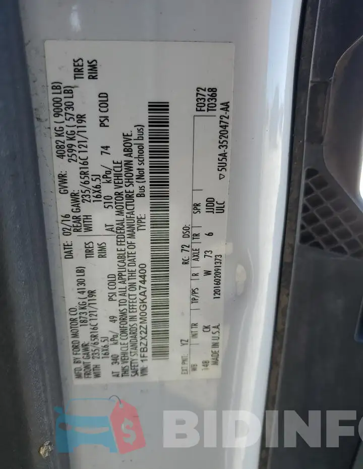 1FBZX2ZM0GKA74400 Photo# 10