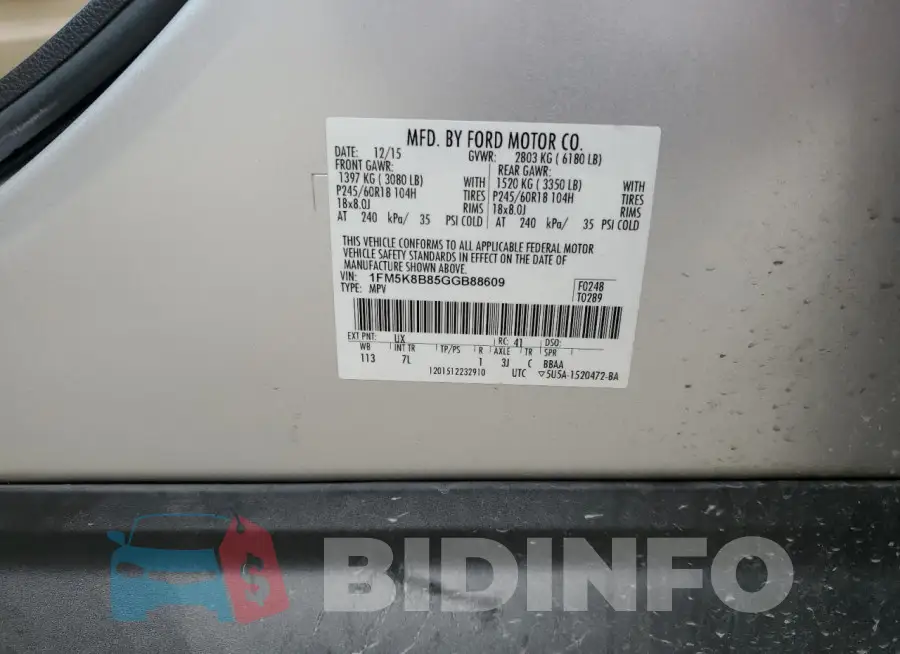 1FM5K8B85GGB88609 Photo# 13