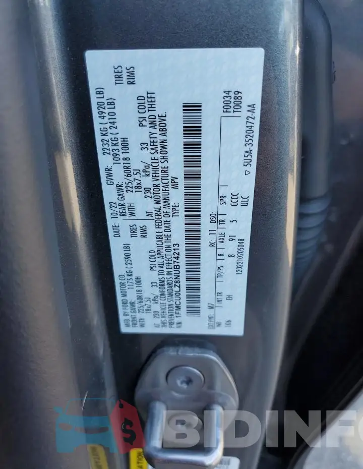 1FMCU0LZ8NUB74213 Photo# 13