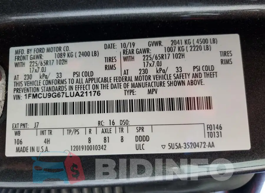 1FMCU9G67LUA21176 Photo# 13