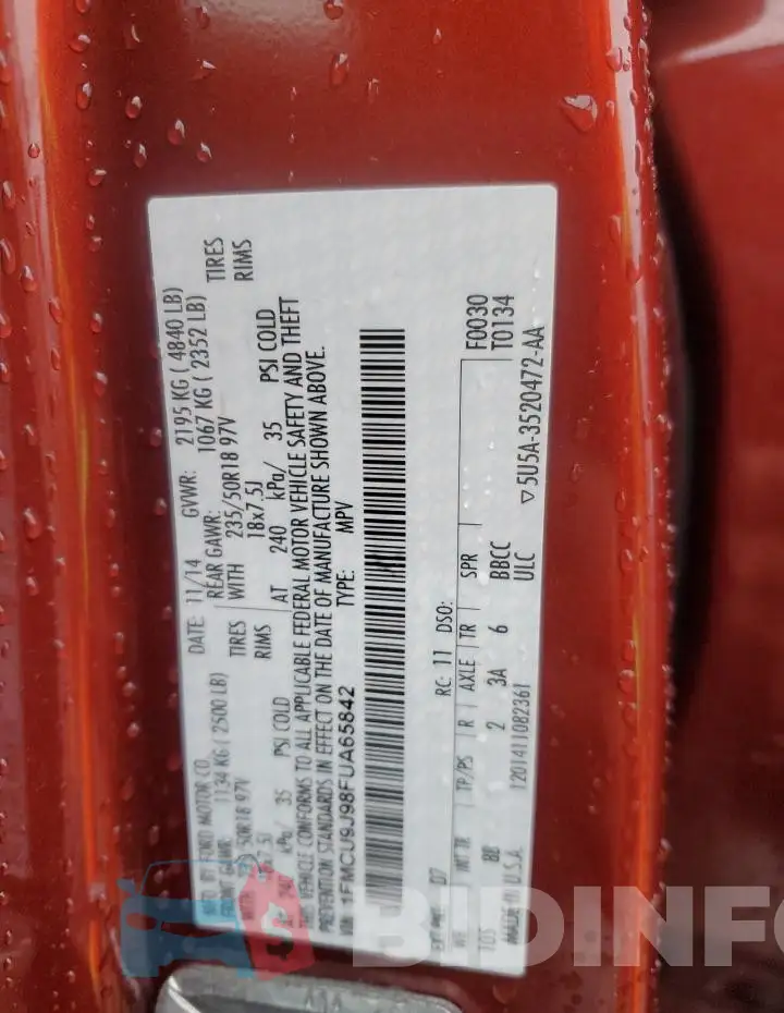 1FMCU9J98FUA65842 Photo# 12