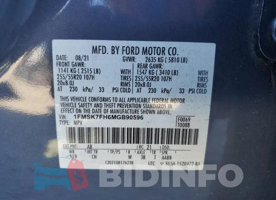 1FMSK7FH6MGB90596 Photo# 13