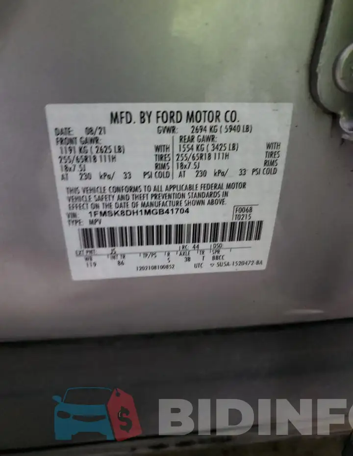 1FMSK8DH1MGB41704 Photo# 14