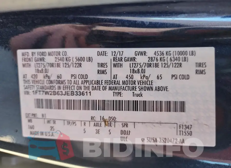 1FT7W2B63JEB33611 Photo# 10