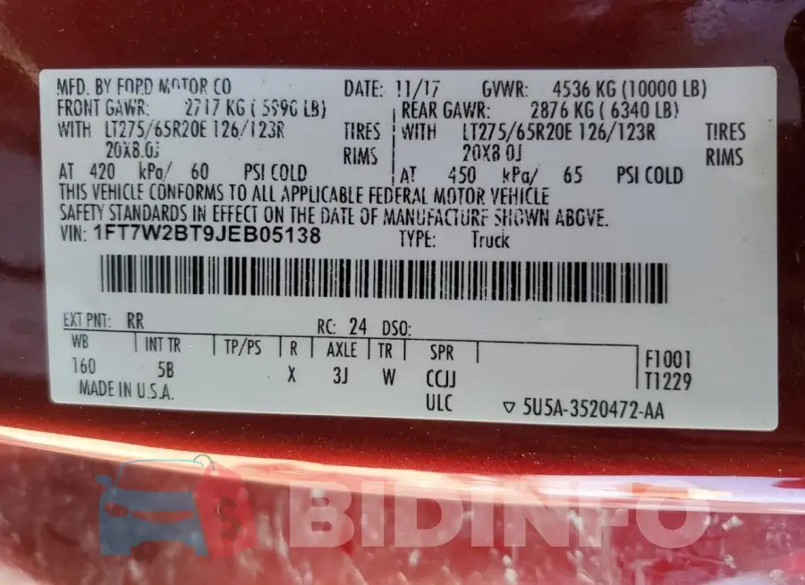 1FT7W2BT9JEB05138 Photo# 12