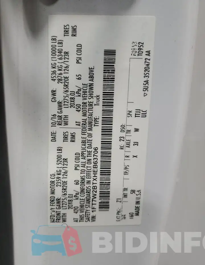 1FT7W2BTXHEB63706 Photo# 12