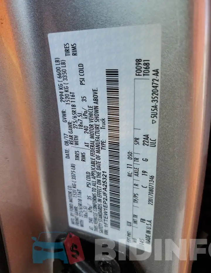 1FTEW1EP2JFA25321 Photo# 12